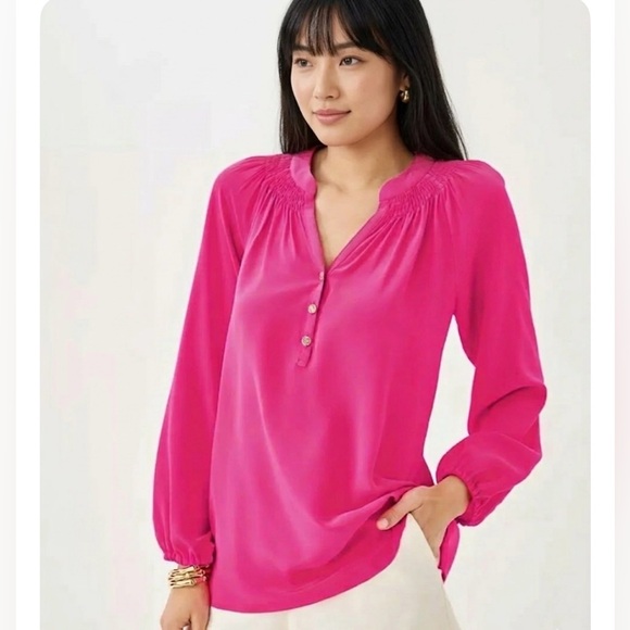 Lilly Pulitzer- NWT Women’s Elsa top 100% silk long sleeve hot pink blouse SZ XL